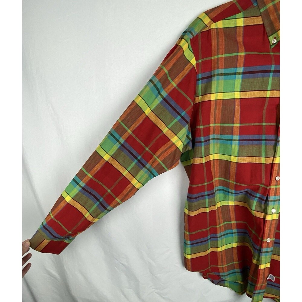 VTG Ralph Lauren Indian Madras Shirt Mens L Hand‎ Woven Plaid Button Down Preppy - Picture 5 of 13